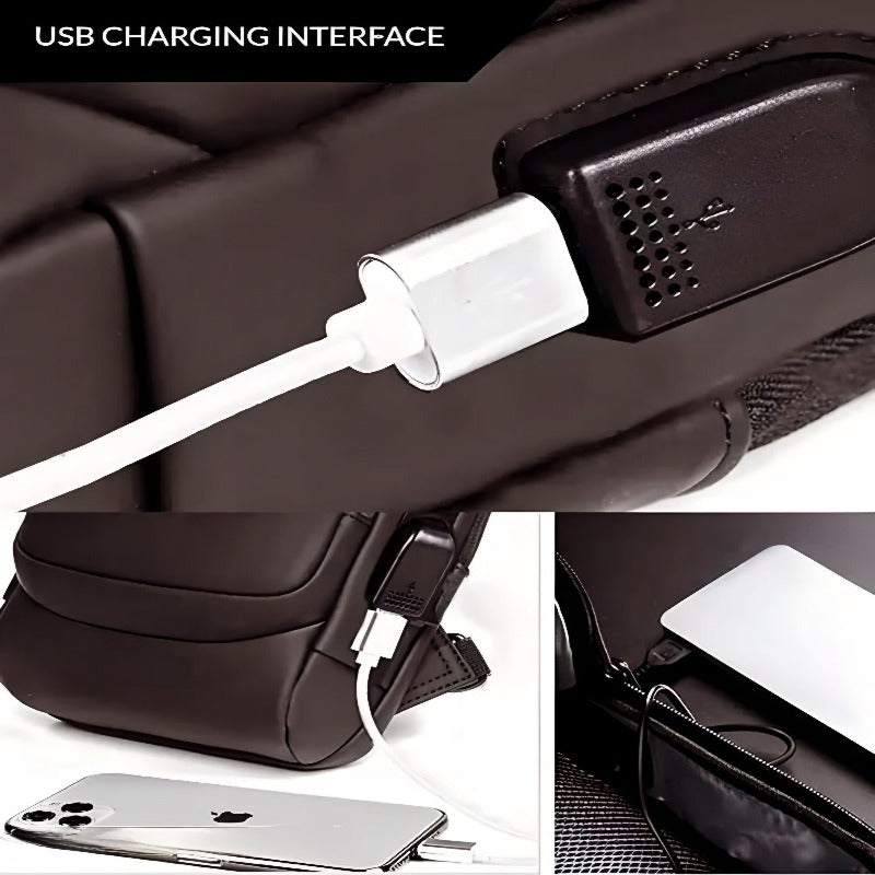 Haris Luggage cross body travel pouch featuring a USB charging interface and compact design