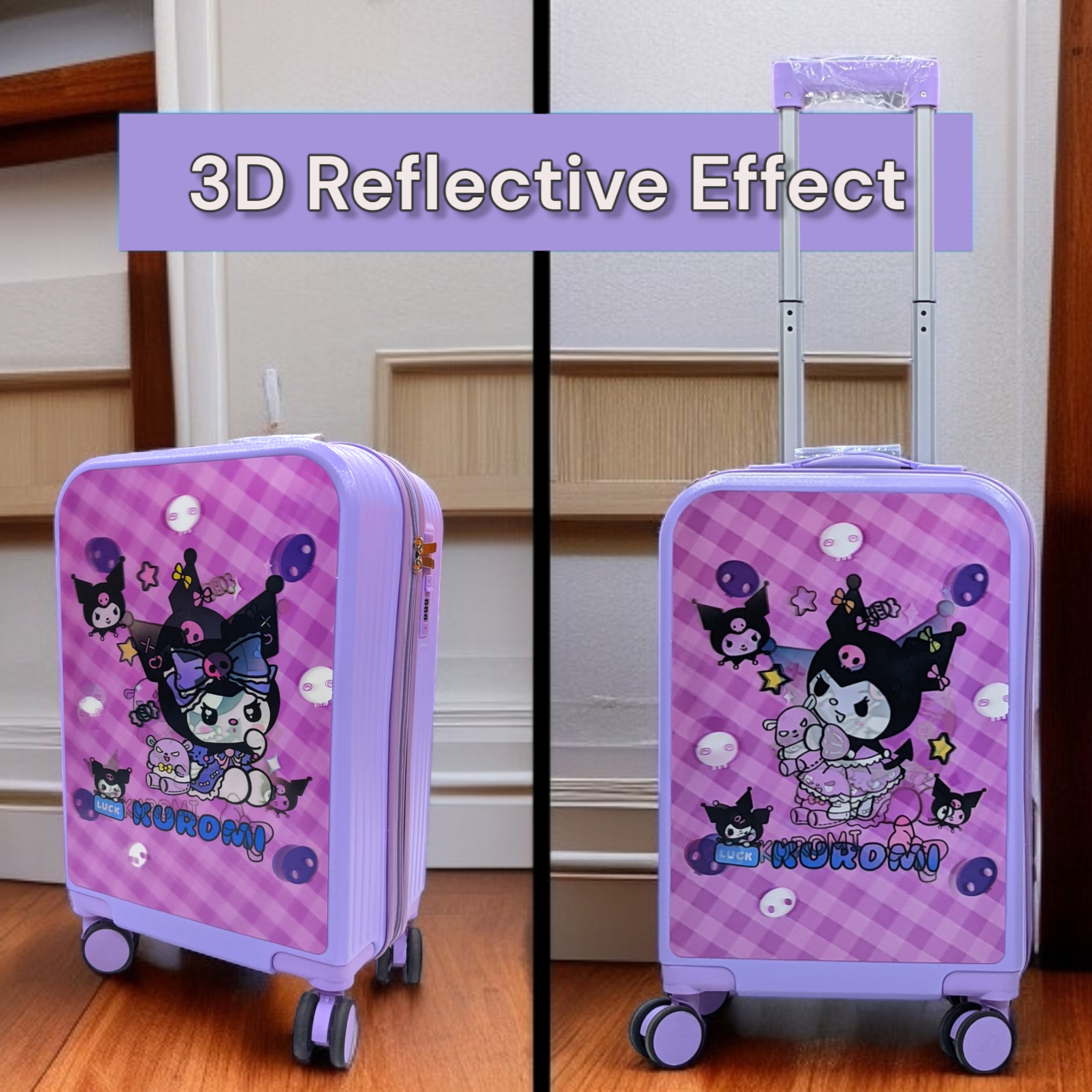 Kuromi 3D Character Kid's Cabin Luggage | Premium Quality | Concealed Lock - Haris Luggage