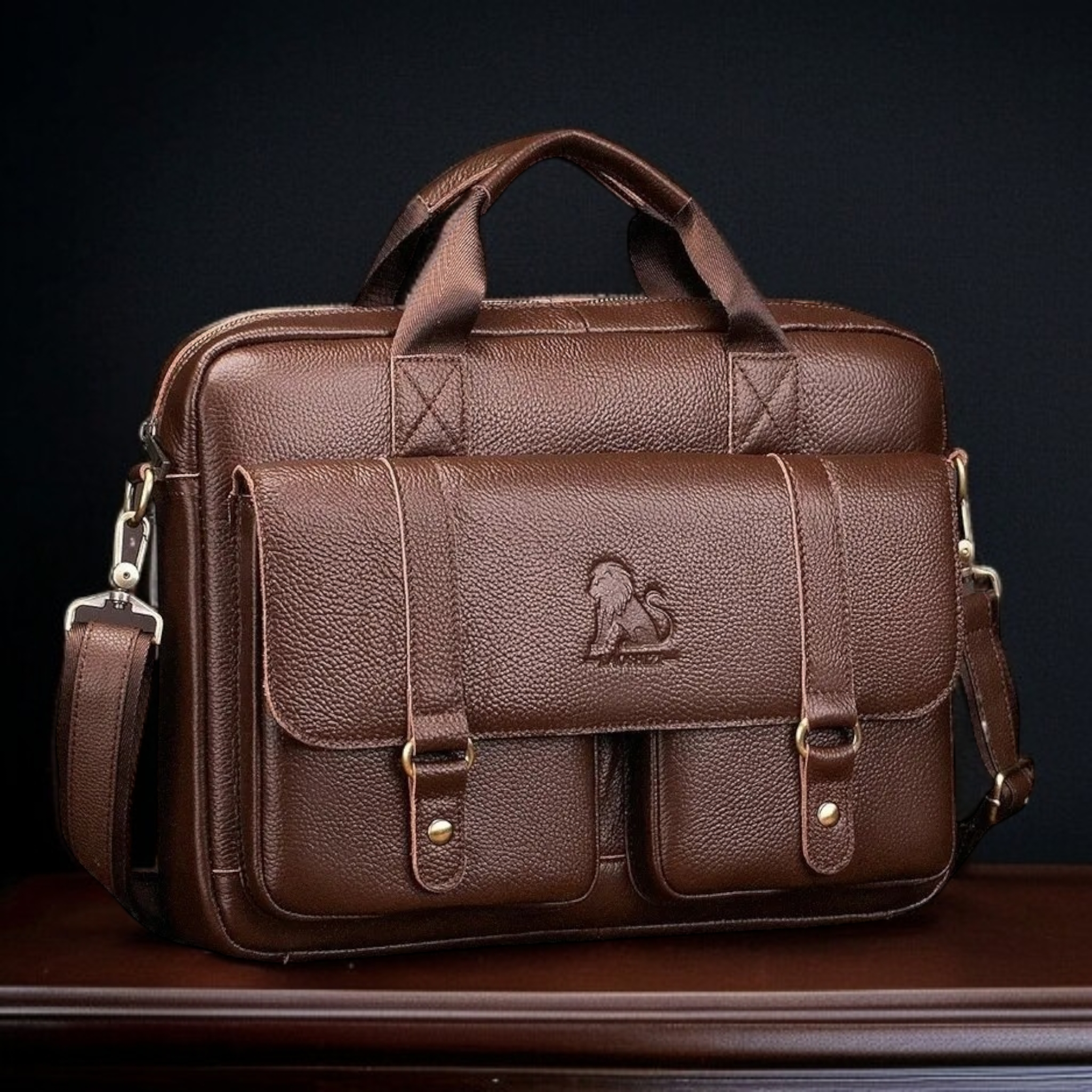 Original Leather Briefcase with Shoulder Strap | Premium Quality | HL 11679 - Haris Luggage
