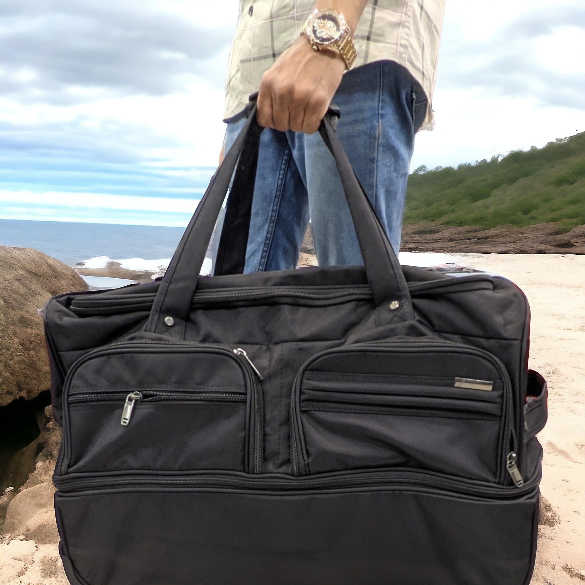 Premium Trolley Duffel Bag | 3 Concealed Wheels | Expandable - Haris Luggage