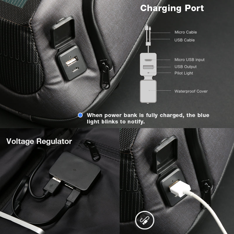 Haris Luggage solar charging backpack Pakistan with USB charging port and waterproof cover for convenience