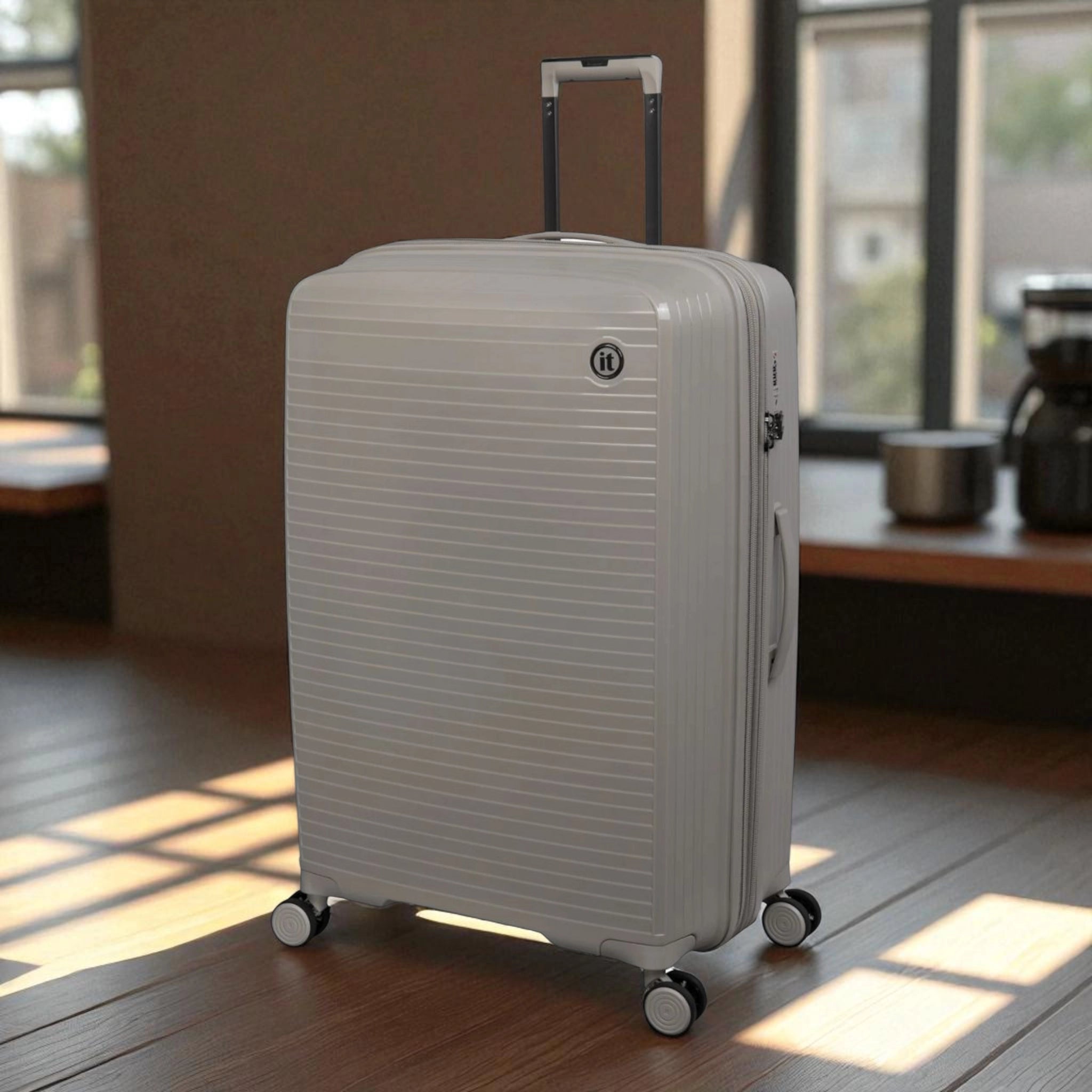 Haris Luggage TSA approved 360 spinner suitcase in sleek white design with smooth-rolling wheels