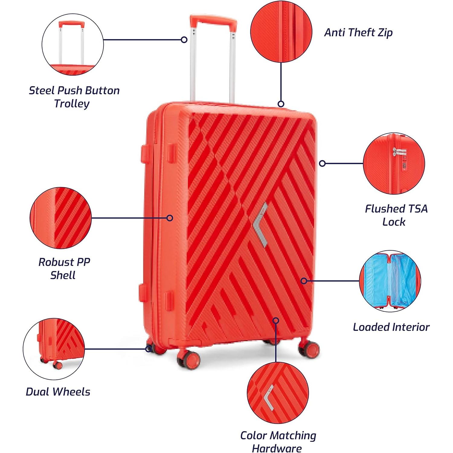 VIP Xlite PP luggage Pakistan in bright red with sturdy wheels and TSA lock for secure travel