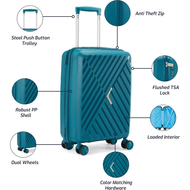VIP Xlite PP luggage Pakistan in teal with durable shell and anti-theft features for safe travel