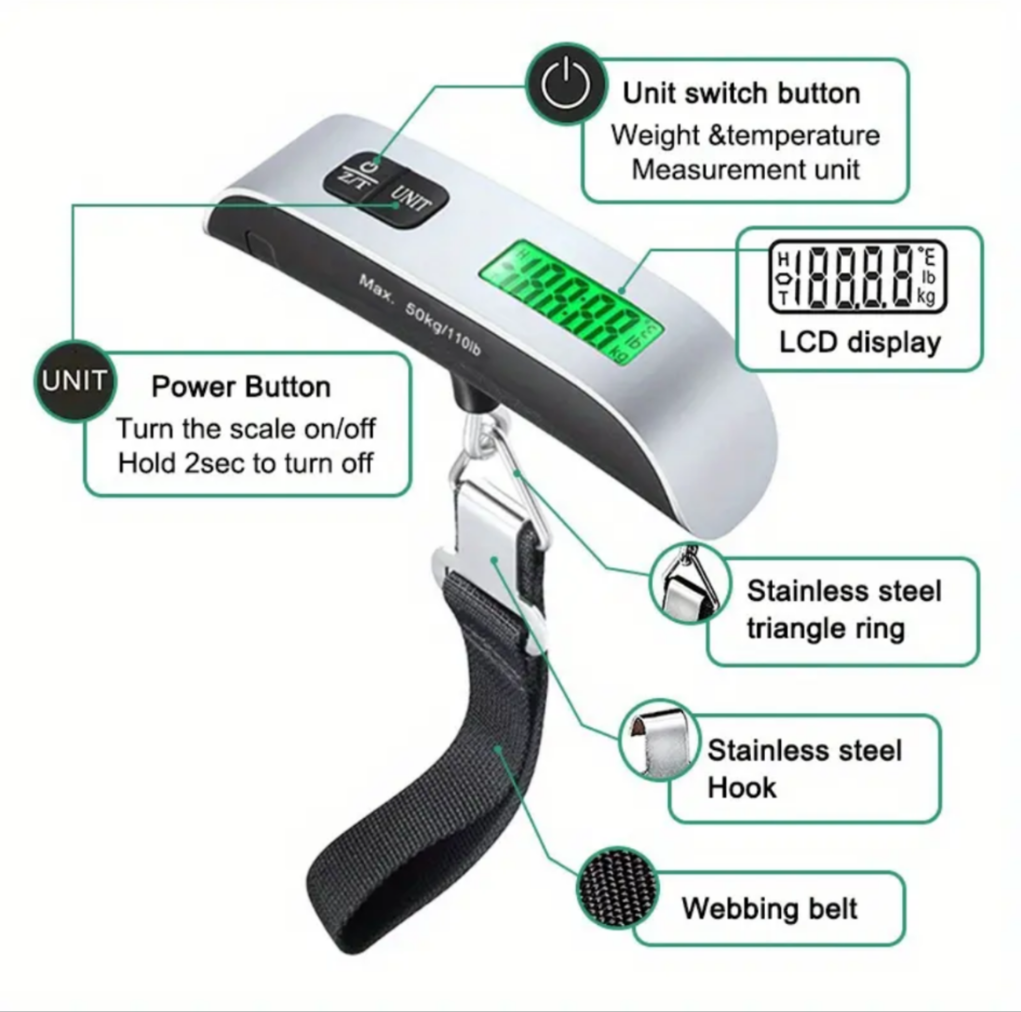 Advanced Digital Luggage Weight Scale | 50KG CAPACITY