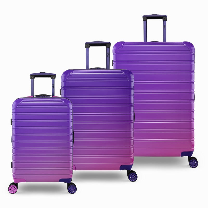 Set of IFLY FIBERTECH suitcases in purple gradient color, ideal for travel in Pakistan