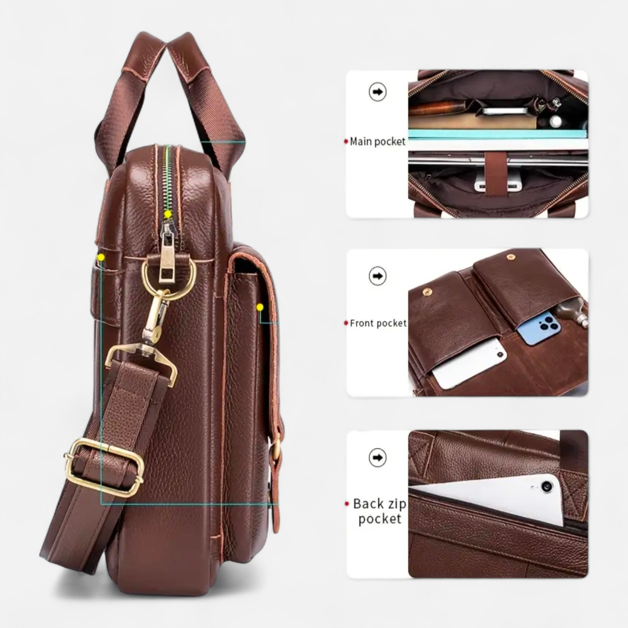 Original Leather Briefcase with Shoulder Strap | Premium Quality | HL 11679 - Haris Luggage