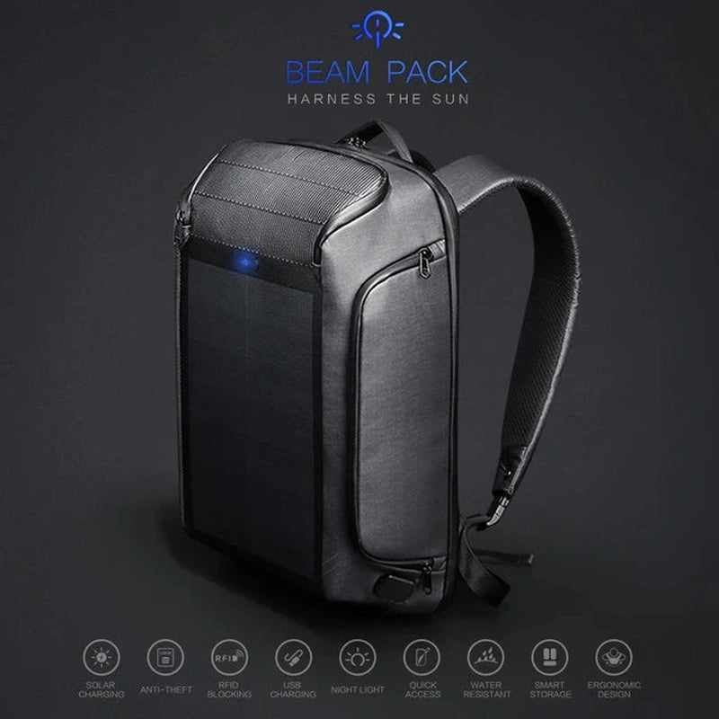 Haris Luggage solar charging backpack Pakistan with sleek design and built-in solar panel for on-the-go charging