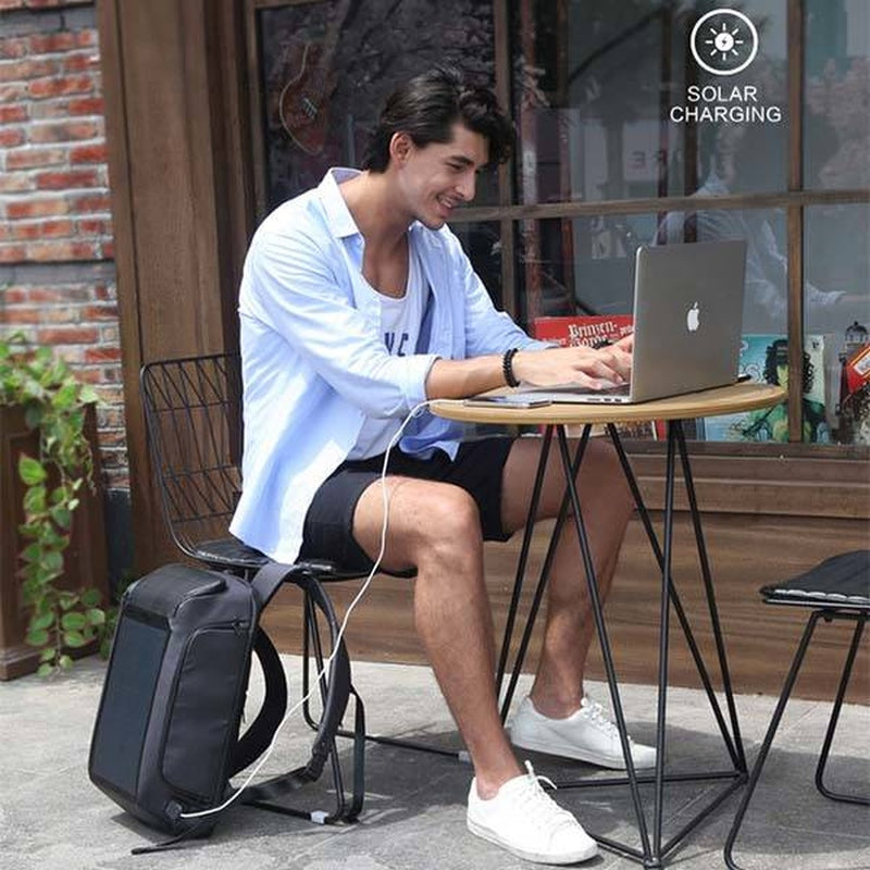 Haris Luggage solar charging backpack Pakistan for charging devices on the go, shown in outdoor setting