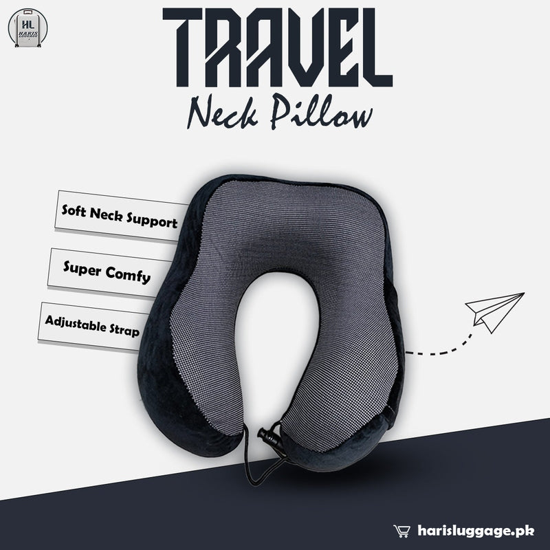 Haris Luggage travel neck pillow for flights featuring soft neck support and adjustable strap