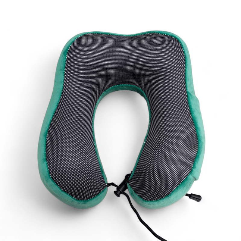 Haris Luggage travel neck pillow for flights in green and black design with adjustable strap