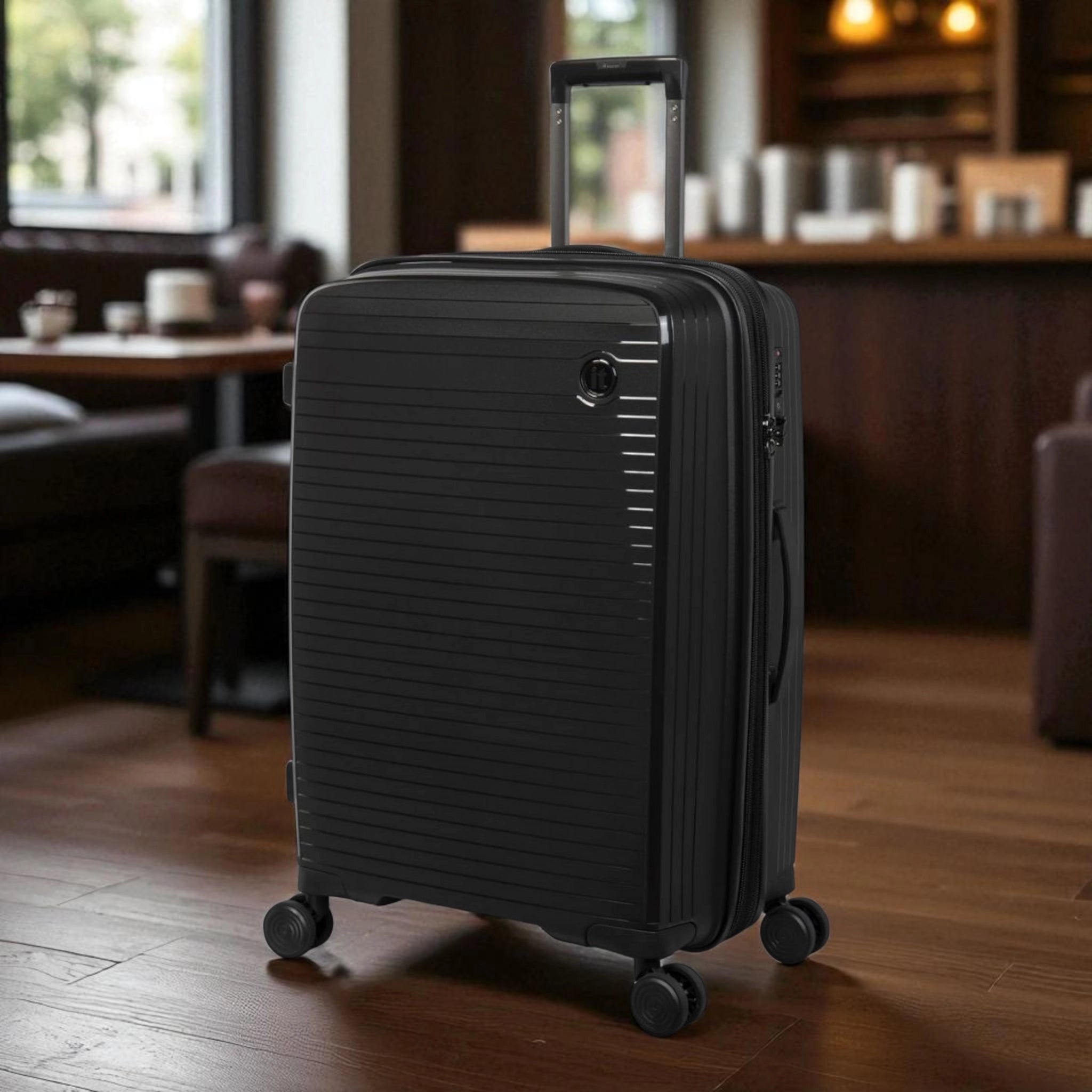 Haris Luggage TSA approved 360 spinner suitcase in sleek black design with smooth wheels
