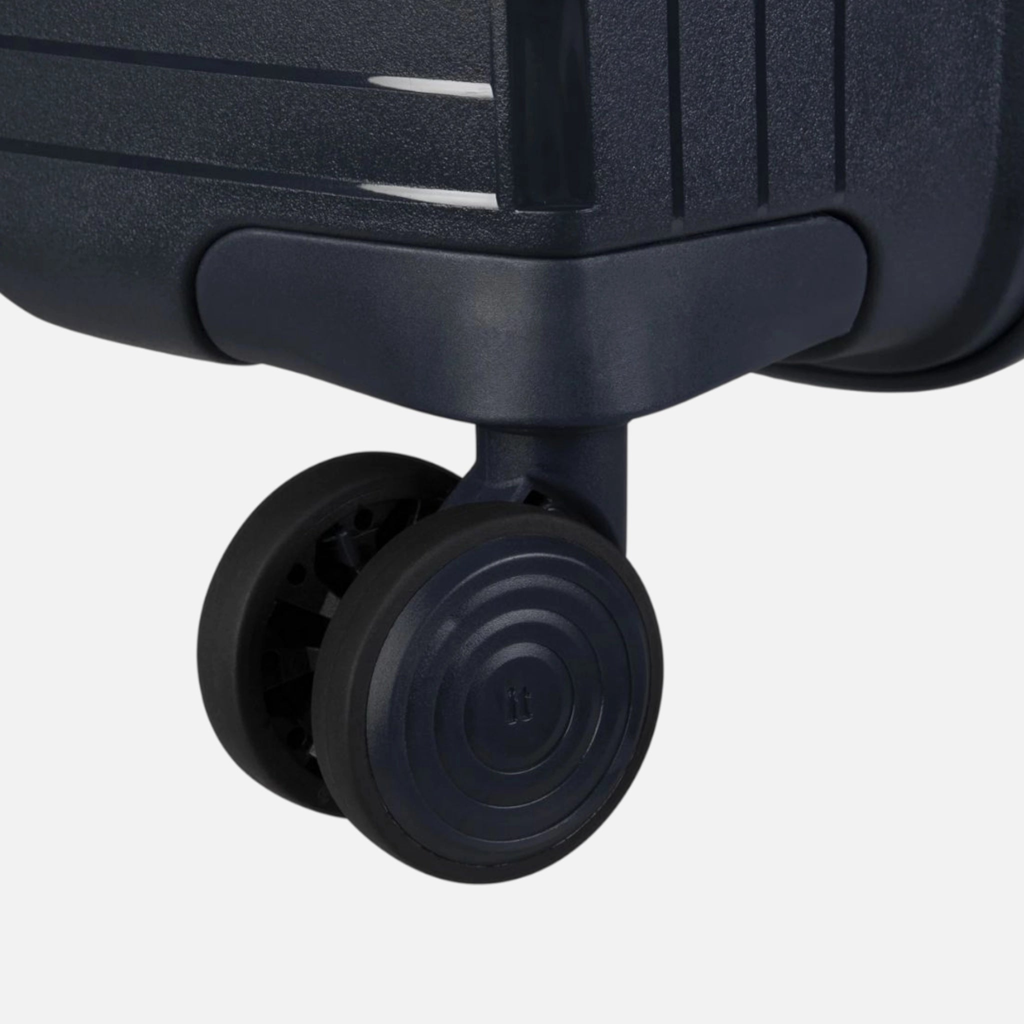 Close-up of a Haris Luggage TSA approved 360 spinner suitcase wheel for easy mobility