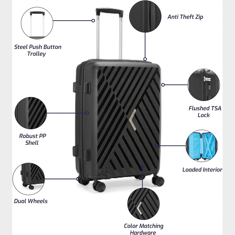 VIP Xlite PP luggage Pakistan with durable body, dual wheels, and TSA lock for secure travel